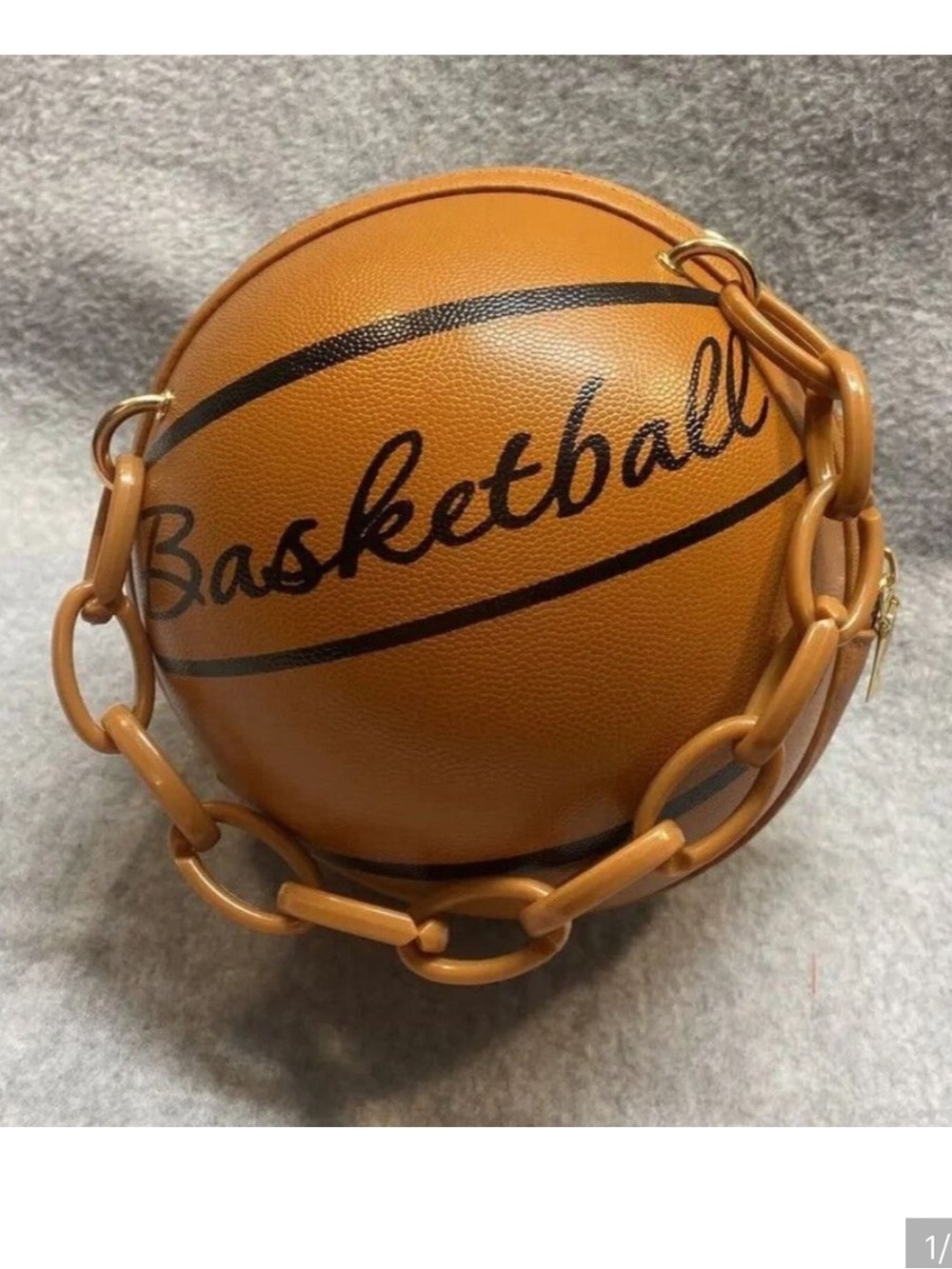 Basketball Shape Letter Ball Purse Orange Black Gold Zipper cross body Chain bag